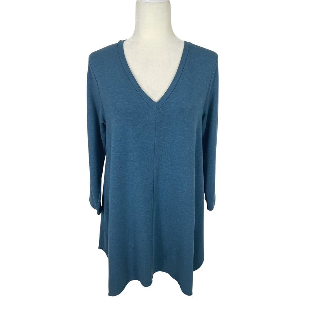 Garnet Hill Tencel Pop Over Asymmetric Tunic Top Blue Sz S Lagenlook Minimalist
